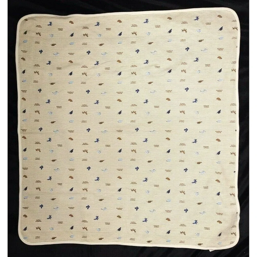 Oshkosh Critters‎ Woodland Friends Cotton Bear Blanket Beige Brown Stripe Baby